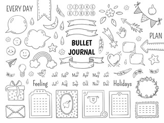 Notebook doodle bullet. Hand drawn diary frame, journal linear list borders and elements. Vector sketch doodle elements planner notes design scribbles © SpicyTruffel
