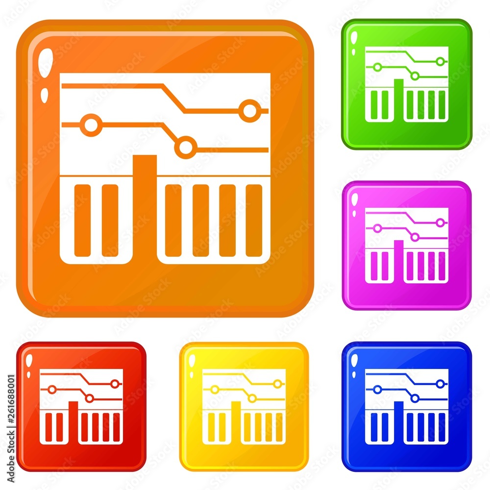 Poster computer chipset icons set collection vector 6 color isolated on white background