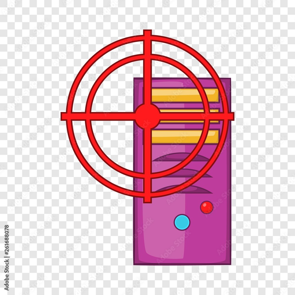 Poster Computer system with red target icon in cartoon style isolated on background for any web design 