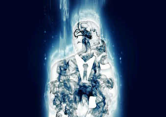 考えるビジネスマンのシルエット