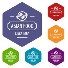 Thai asian food icons vector colorful hexahedron set collection isolated on white 