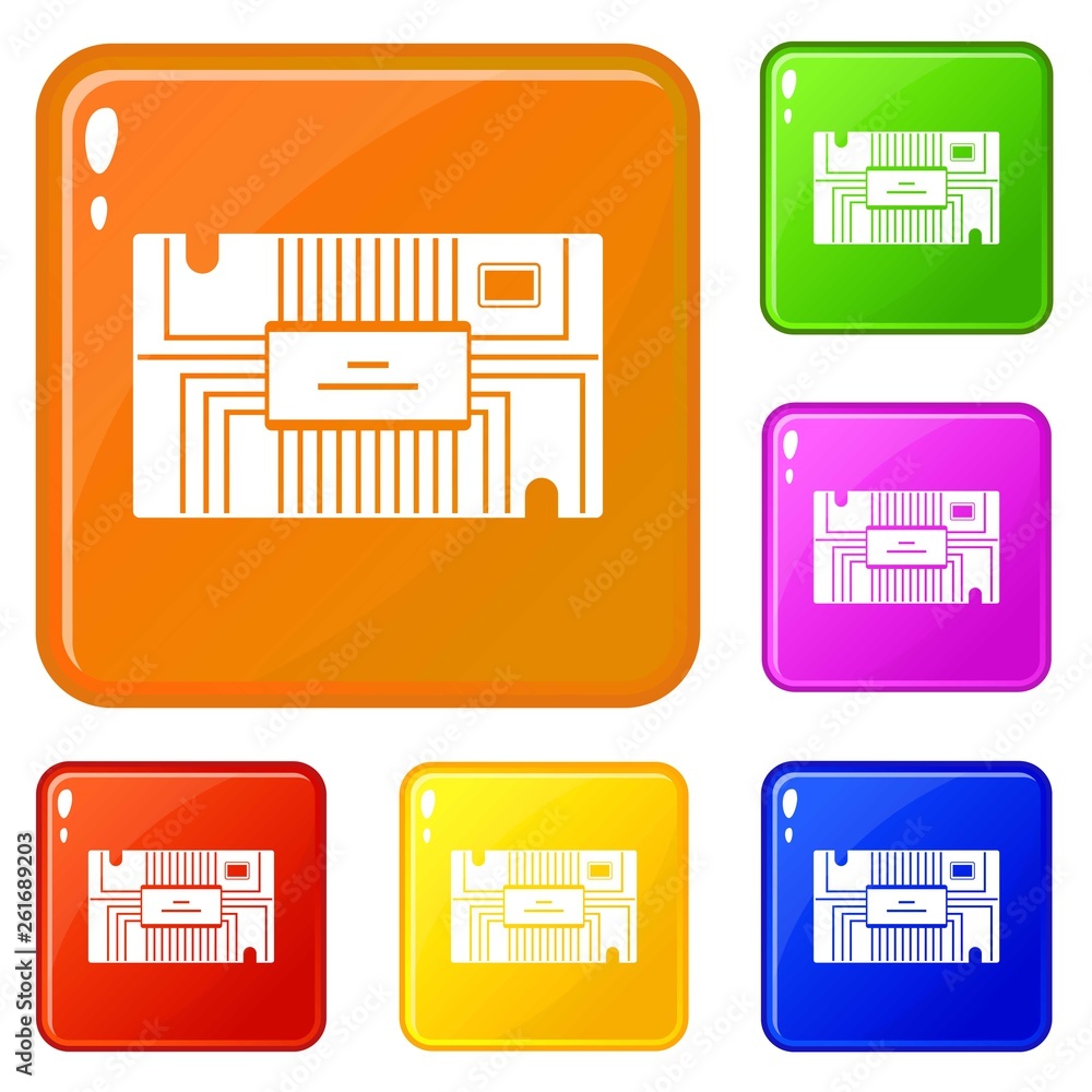 Poster microchip icons set collection vector 6 color isolated on white background