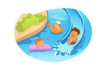 Kids swimming in the pool flat vector illustration