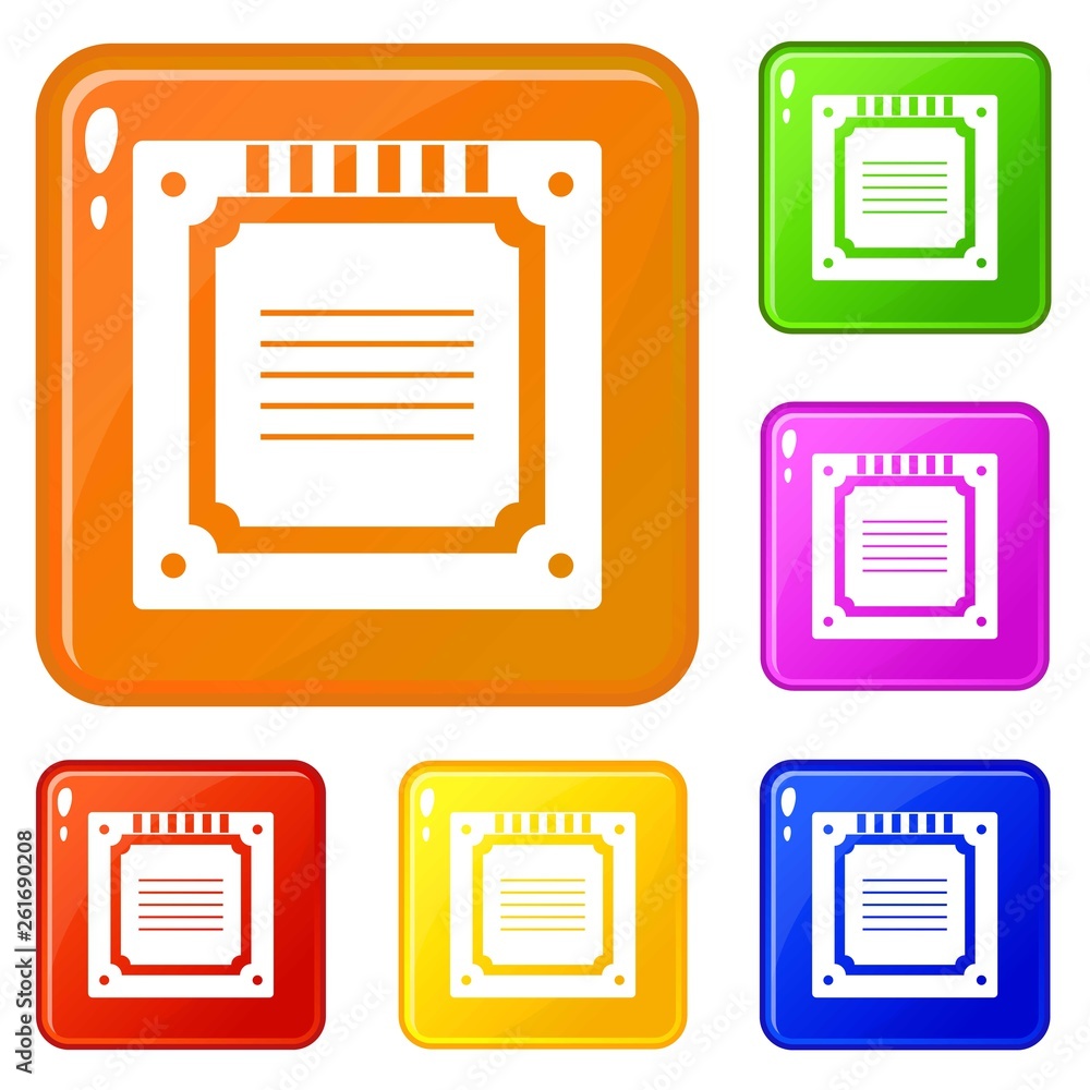 Poster modern multicore cpu icons set collection vector 6 color isolated on white background