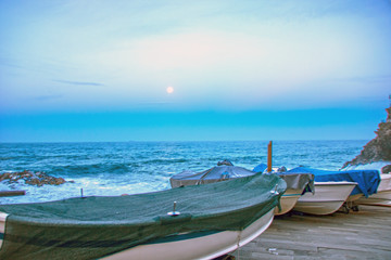 Obraz premium Boats at the moonlight