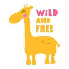 Wild and free giraffe. Hand drawn vector icon illustration design in scandinavian, nordic style. 
