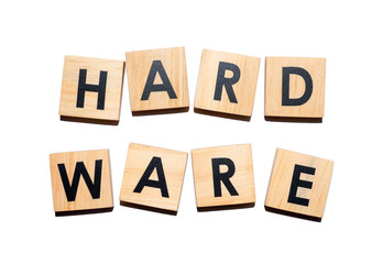 HARDWAREt text on wooden cubes on white  background - Image