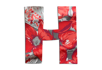 Letter H alphabet with floral fabric texture on white background