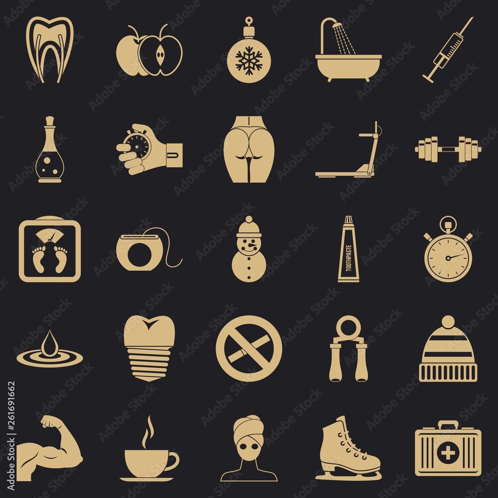 Poster running icons set. simple set of 25 running vector icons for web for any design