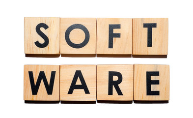 SOFTWARE text on wooden cubes on white  background - Image