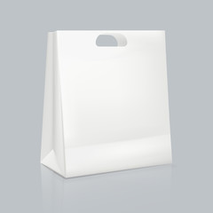 Mockup of realistic white square paper bag. Corporate identity packaging.
