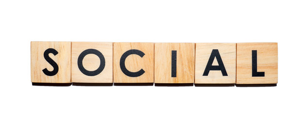 SOCIAL text on wooden cubes on white  background - Image