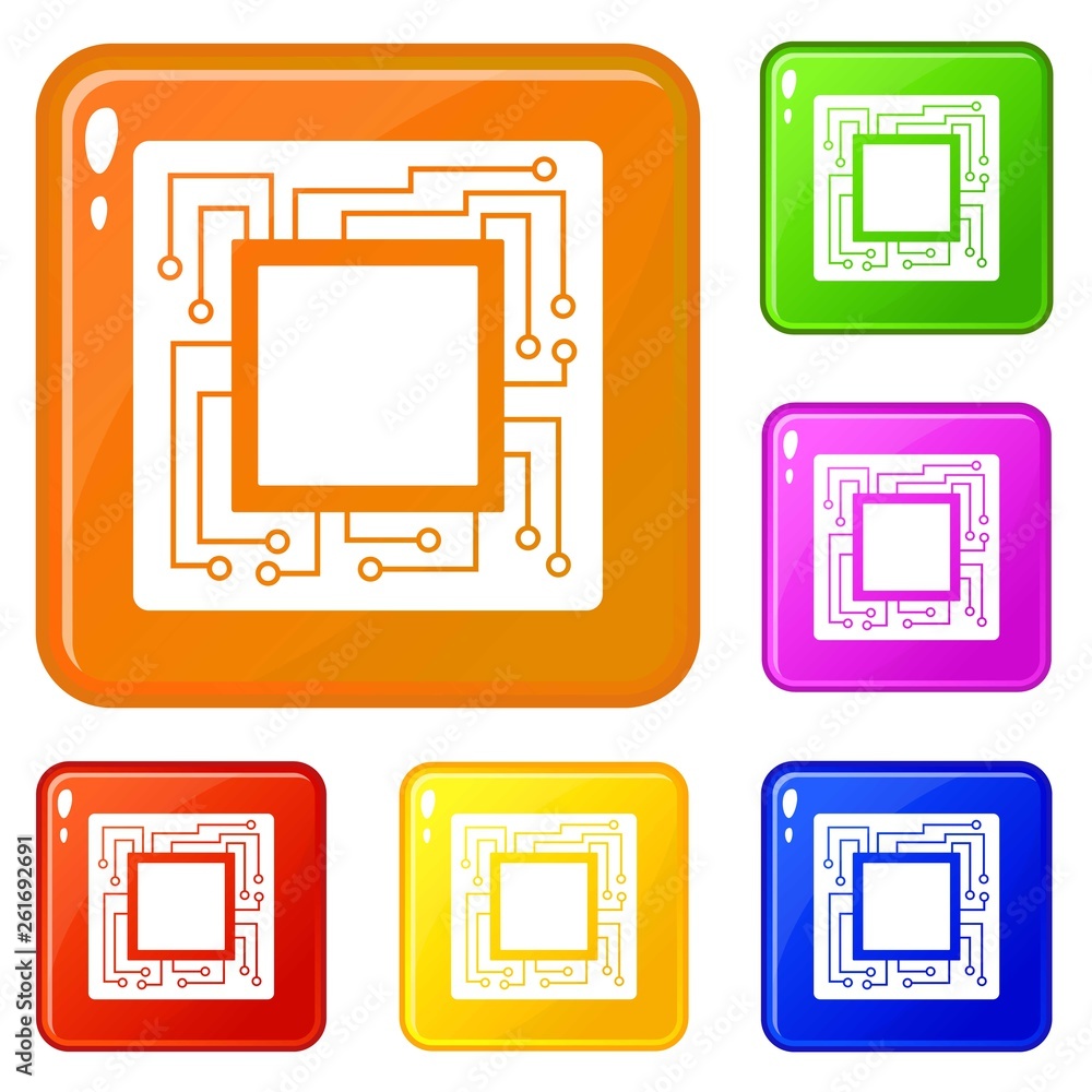 Poster microchip icons set collection vector 6 color isolated on white background