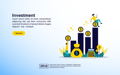 Investment concept with icon and character. Template for web landing page, banner, presentation, social media, poster, advertising, promotion