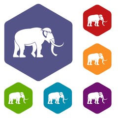 Mammoth icons vector colorful hexahedron set collection isolated on white