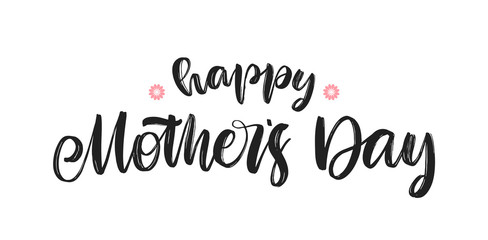 Handwritten brush textured type lettering of Happy Mother's Day on white background.