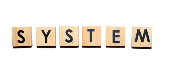 SYSTEM text on wooden cubes on white  background - Image
