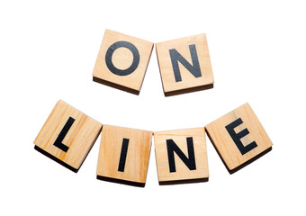ONLINE text on wooden cubes on white  background - Image