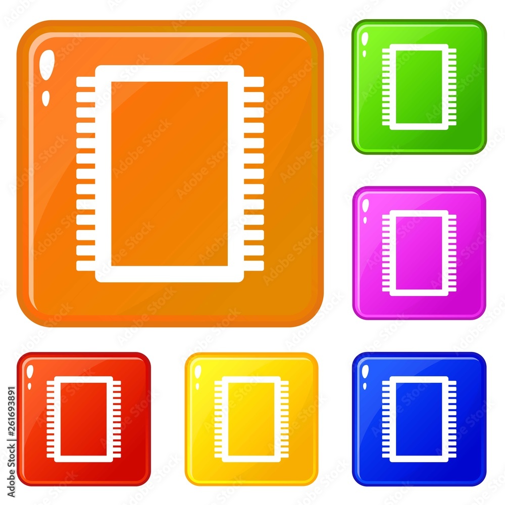 Poster computer electronic circuit board icons set collection vector 6 color isolated on white background