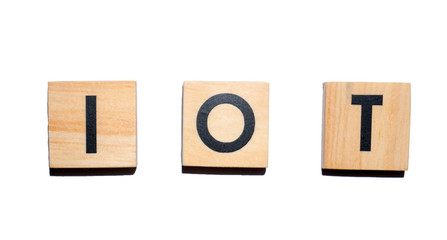 IOT text on wooden cubes on white  background - Image