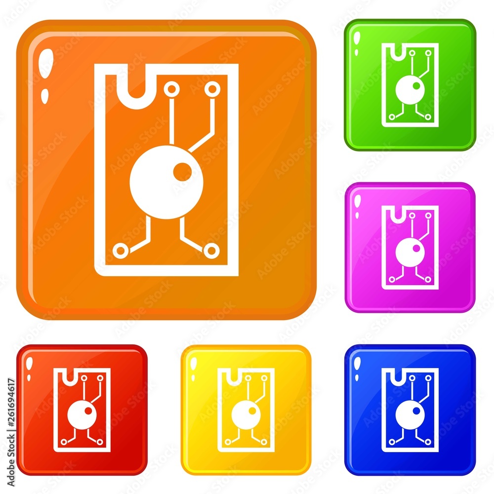 Poster processor chip icons set collection vector 6 color isolated on white background