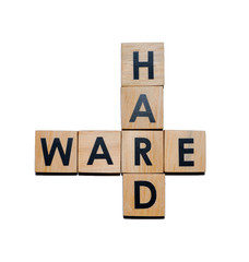 HARDWAREt text on wooden cubes on white  background - Image
