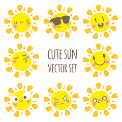 Cute sun vector set