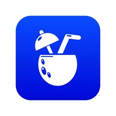 Cocktail coconut icon blue vector isolated on white background