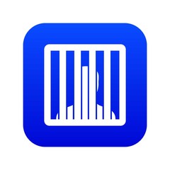 Man behind jail bars icon digital blue for any design isolated on white vector illustration