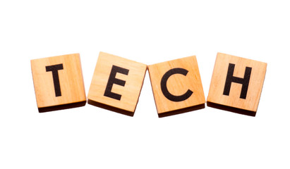 TECH text on wooden cubes on white  background - Image