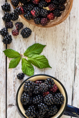 Blackberries in blue cup