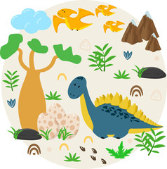 Fototapeta na wymiar poster with dinosaur and eggs - vector illustration, eps