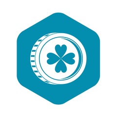 Coin with clover sign icon. Simple illustration of coin with clover sign vector icon for web