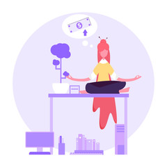 resting at work, a break after a long hard work, waiting for the end of the working day, thoughts about raising and additional earnings ,vector image,colorful cartoon character