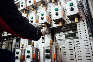 Worker repairs appliances