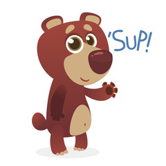Happy cartoon bear. Vector illustration of brown bear isolated. 
