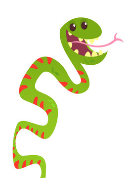Cartoon Cute Green Smiling Snake Vector Animal Illustration. Cartoon Vector Reptile Isolated On White Background