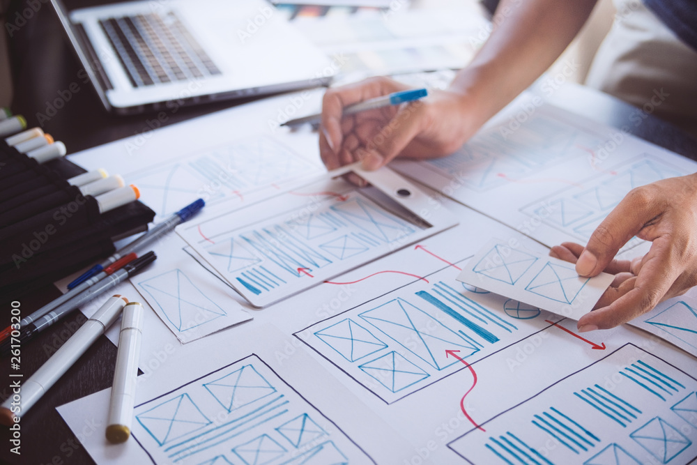 Poster ux graphic designer creative sketch planning application process development prototype wireframe for