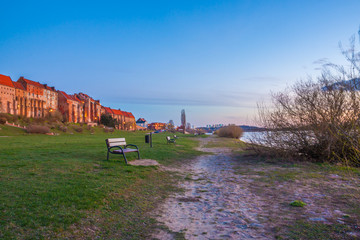 Beautiful granaries of Grudziadz at night. Poland