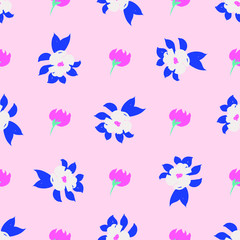 Flowers Seamless Pattern Print on Pink Background 