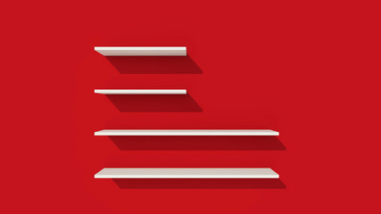 Empty Shelves and frame on red color wall background 3d rendering
