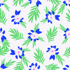 Seamless Pattern Texture with Flowers and Palm Leaves 