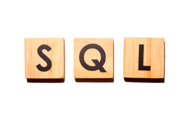 SQL text on wooden cubes on white  background - Image