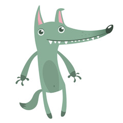  Cute cartoon wolf character. Wild forest animal collection. Vector wolf  illustration