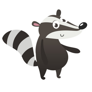 Cute cartoon badger illustration. Vector badger icon flat design