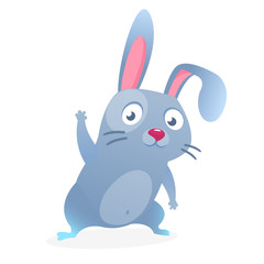 Fototapeta premium Cute cartoon bunny rabbit sitting. Farm animals. Vector illustration of a smiling bunny
