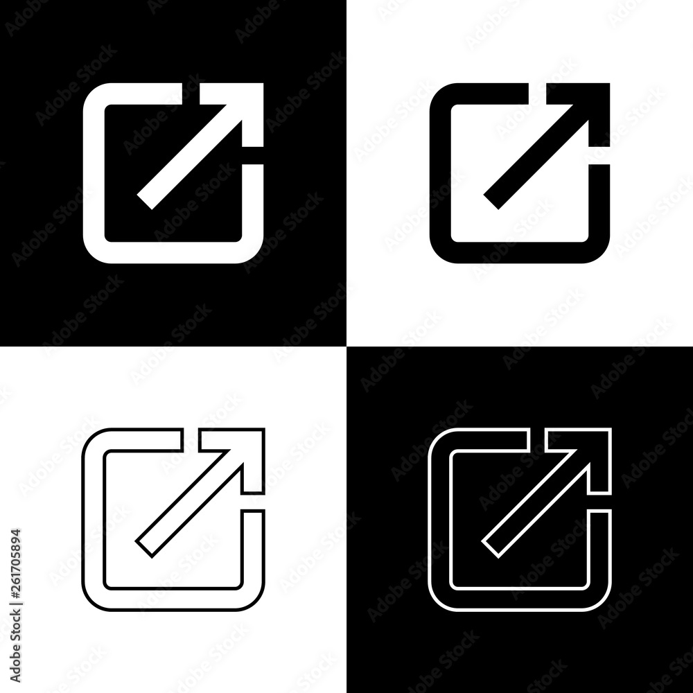Poster set open in new window icons isolated on black and white background. open another tab button sign. b