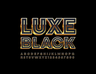 Vector Luxe Black and Golden Alphabet Letters and Numbers. Elegant Uppercase Font 