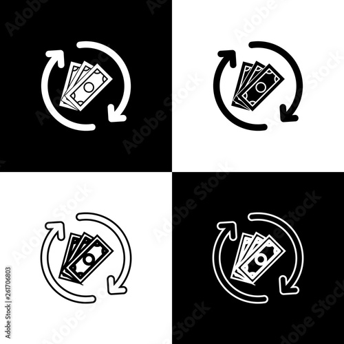 Set Refund Money Icons On Black And White Background - 