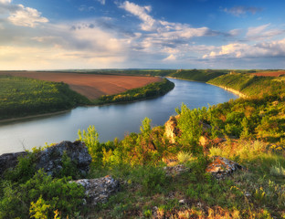 Fototapeta premium canyon of the picturesque river. spring sunrise over the river. picturesque morning